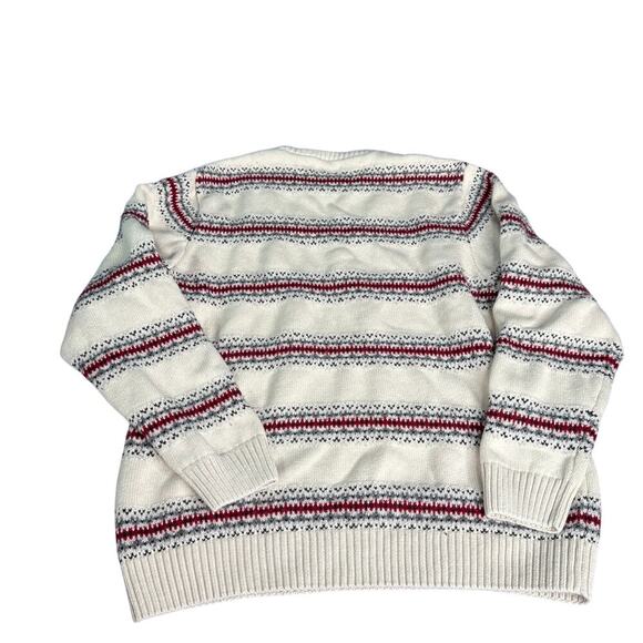Chaps Men's size XL Sweater Fair Isle Stripe Crewneck Knit Pullover White Gray - Picture 2 of 8